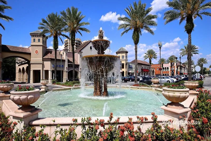 Dr. Phillips is a beautiful city, and these restaurants and shops are situated next to a clean flowing water fountain that enhances the landscape.