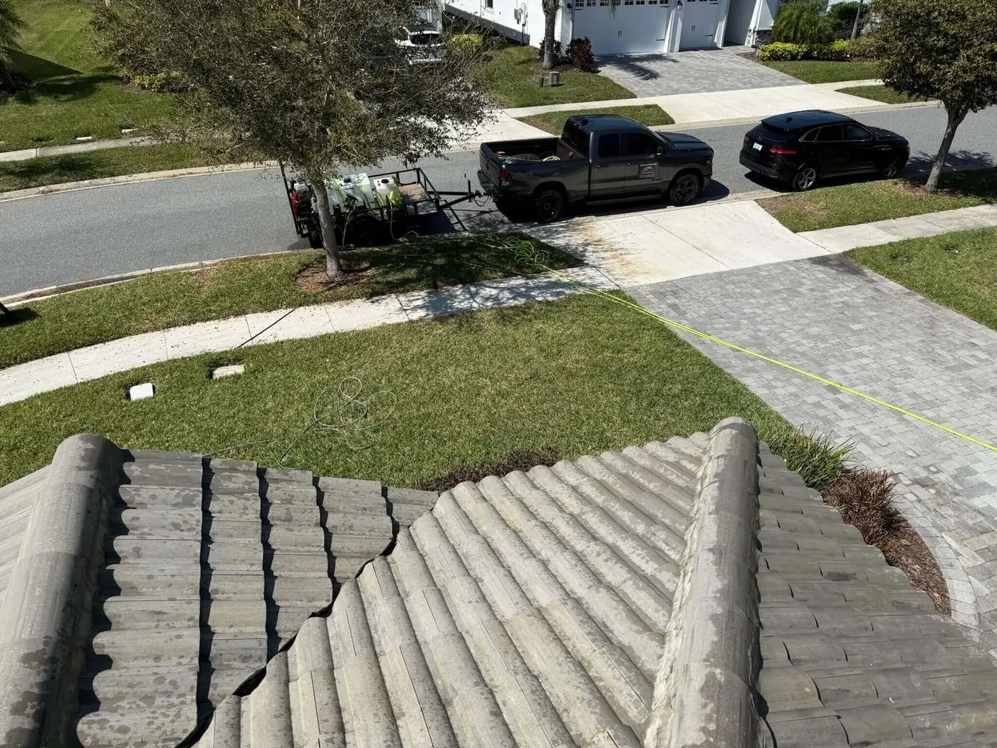 Roof cleaning in progress