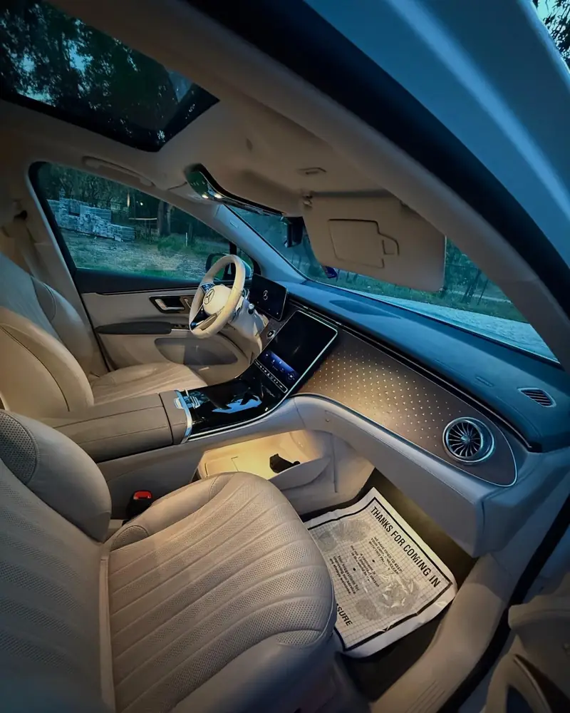 Mercedes EQS cream leather interior after detail